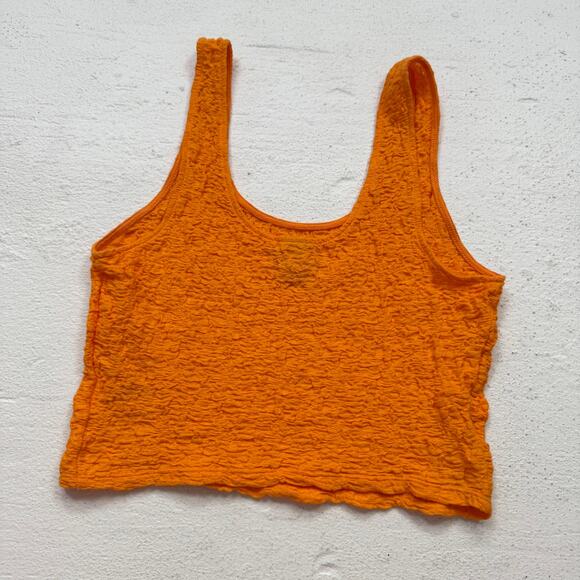 A New Day Orange Textured Crop Tank Top XS Sleeveless Scoop Neck Stretch - Picture 5 of 5